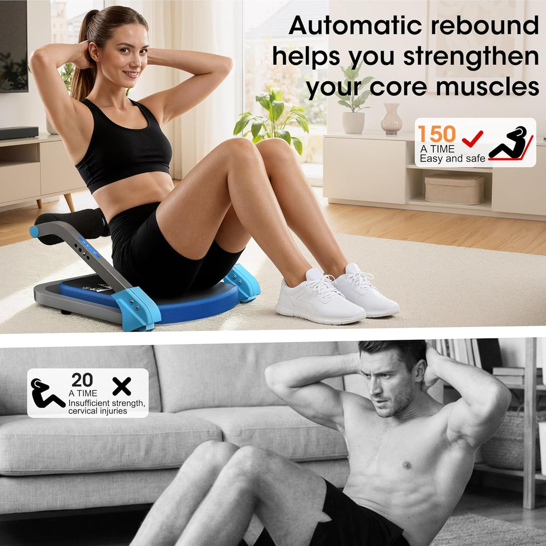 Bauchtrainer, Sit-Up Gerät mit zwei Zugseilen, 4-fach einstellbarer Widerstand, automatischer Rückpr