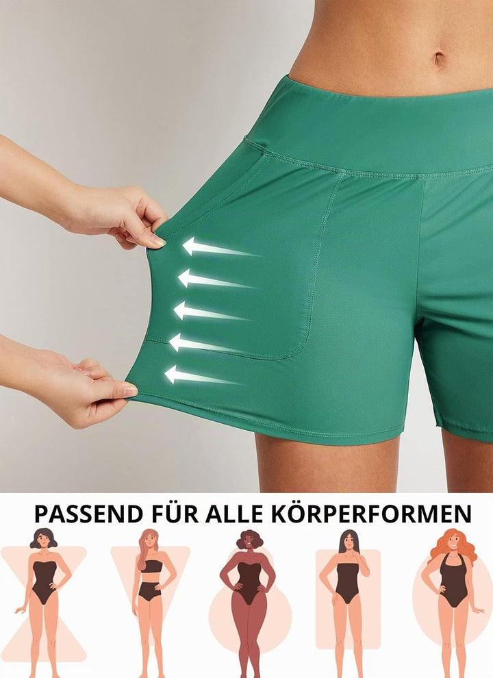 BALEAF Damen Badeshorts Bauchkontrolle UPF50+ Badehose Schnell Trocknend Schwimmhose Hohe Taille Boa