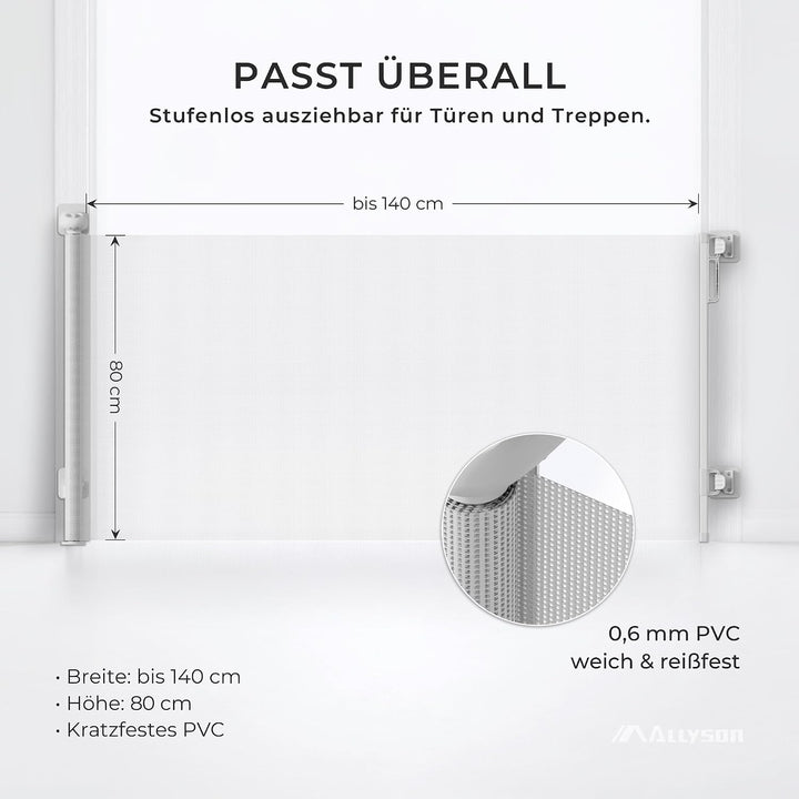 Allyson® Treppenschutzgitter Ausziehbar ohne Bohren, Türschutzgitter bis 140 cm Treppengitter für Ki