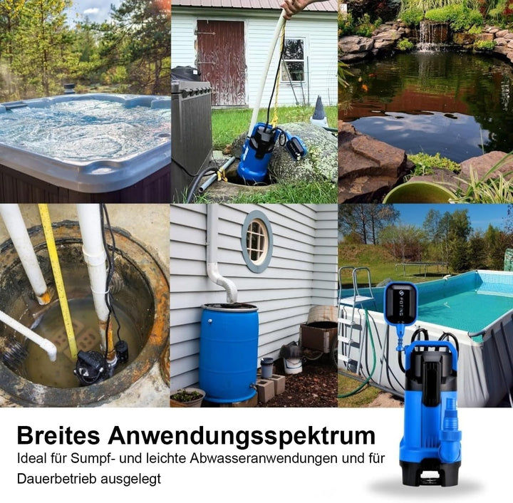 FOTING Schmutzwassertauchpumpe 550 W, 16000 l/h,Max durchlässige Partikelgrösse: 3,5 cm,Förderhöhe m
