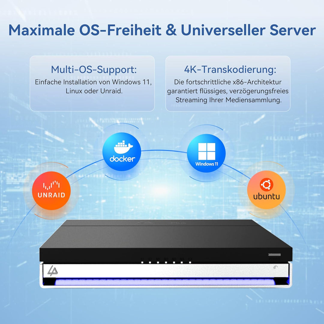 LincStation N1 6-Bay NAS Server - 16GB RAM, 128GB eMMC, 2 Bay x SATA HDD + 4 Bay M.2 NVMe, Intel Cel