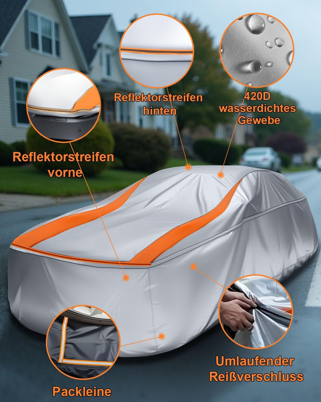 Vollständig Geschlossene Auto Abdeckplane für SUV 435-465cm 435-465cm SUV/Schrägheck Silber, 435-465
