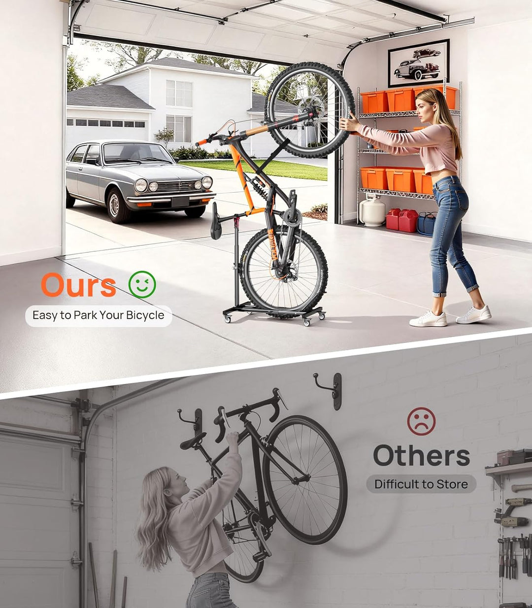 Housolution Vertikaler Fahrradständer mit Rädern, Freistehender Fahrradständer für Räder bis zu 29",