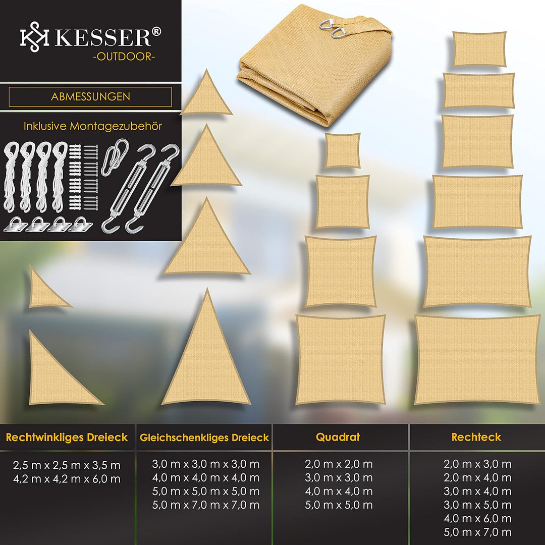 KESSER® Sonnensegel Sonnenschutz Windschutz | HDPE Gewebe | wasserabweisend &amp; windabweisend | Quadra