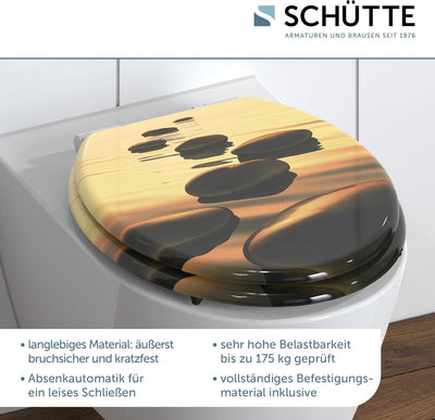 SCHÜTTE WC-Sitz Holzkern SEA STONE, Toilettensitz mit Absenkautomatik, passend für viele handelsübli