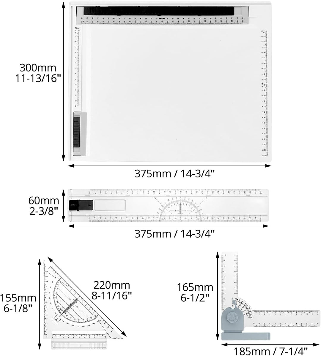 QWORK® Multifunktions Zeichenplatte Set, DIN A4 Zeichenbrett mit verstellbarem Mess und Präzisionswe