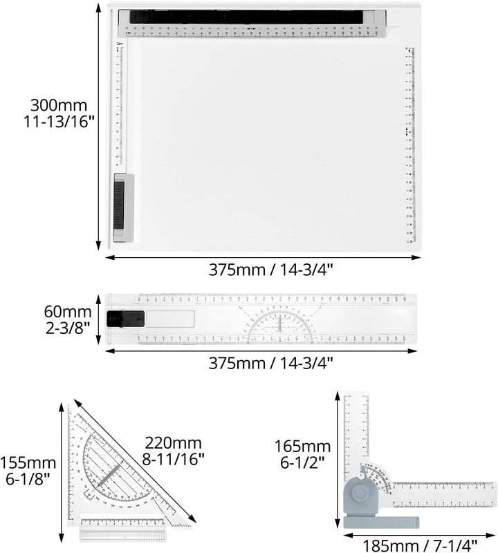 QWORK® Multifunktions Zeichenplatte Set, DIN A4 Zeichenbrett mit verstellbarem Mess und Präzisionswe