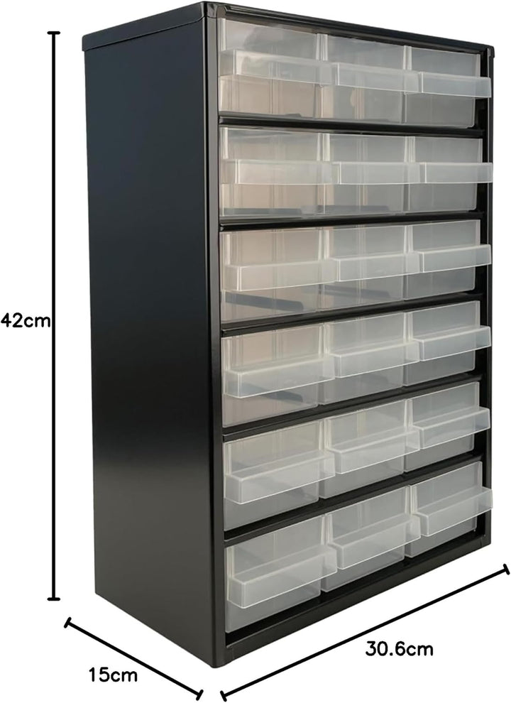 raaco Kleinteilemagazin C9-18, 20 kg Last, 15 x 30,6 x 42 cm, 18 Schubladen, beschichteter Stahl, ge