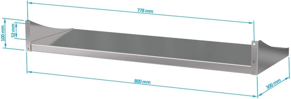KÖNIGSPROD Edelstahl Wandregal, Bücher Regal, Tellerbord, Küche, Asteria, 300 x 800 mm, 300 x 800 mm