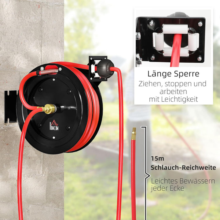 HOMCOM Automatik Druckluftschlauchtrommel 15m+1m Druckluftschlauch mit 1/4' Anschluss, 9,5 x 15,8 mm