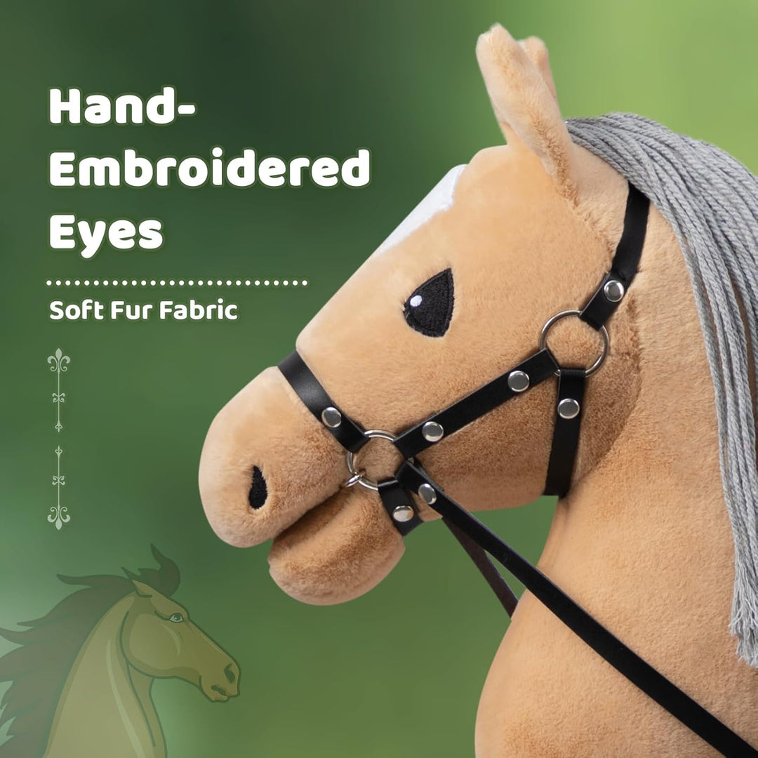 BEJOY Steckenpferd Spielzeug Pferd, Hobby Horse Holzpferd Plüschpferd zum Reiten für Kinder mit Half