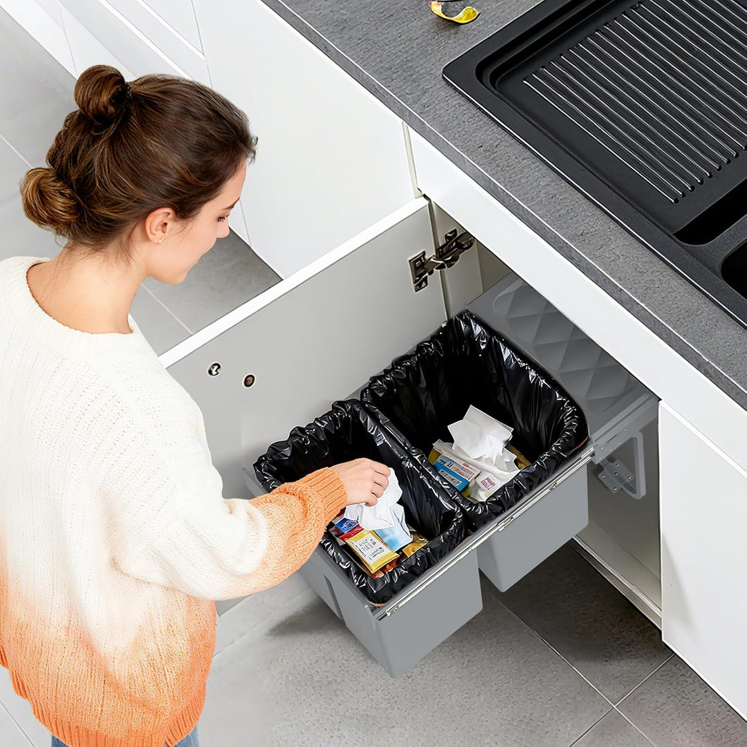 Huracan Mülleimer Küche Unterschrank Ausziehbar 40L, Mülleimer 2 Fächer, Mülltrennsystem Küche, Einb