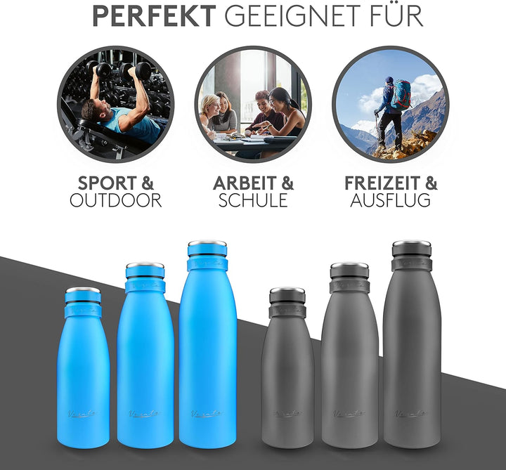 Vezato Trinkflasche Edelstahl - BPA-freie Isolierflasche 1 Liter - Auslaufsichere Wasserflasche mit