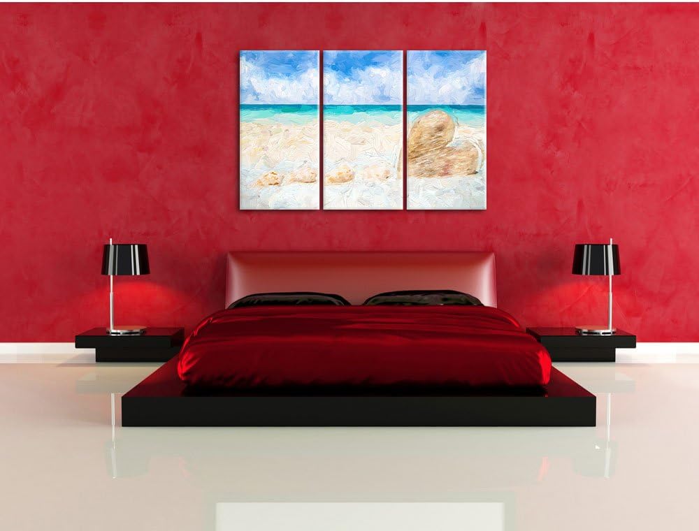 Pixxprint Sandstrand mit Muscheln als Leinwandbild/Grösse: 3 Teilig (120x80) cm/Wandbild/Kunstdruck/