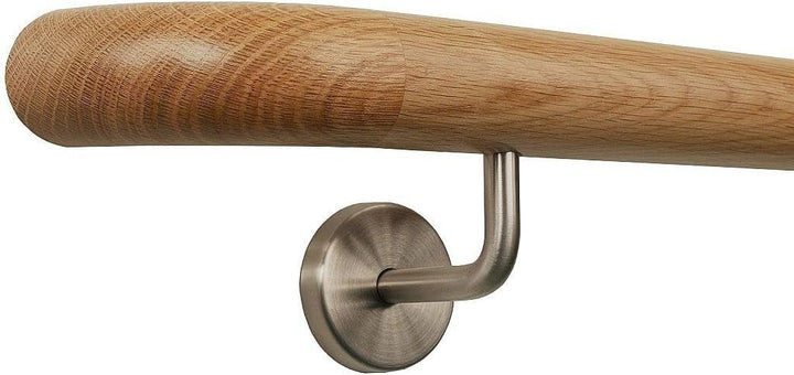 TIBU Eiche Holz Handlauf Geländer 0,3m - 6m, Länge 140 cm, Ende Holzkrümmling und 3 gewinkelte Halte