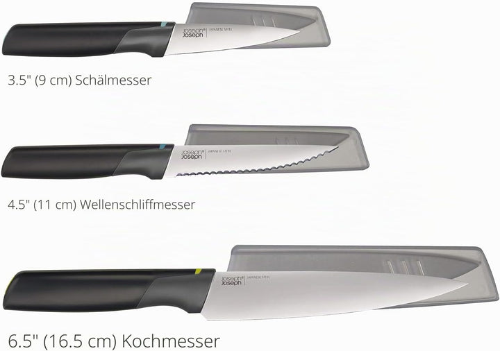Joseph Joseph Duo 3-tlg. Elevate Messerset, Klingen aus japanischem Edelstahl, bestehend aus Gemüsem