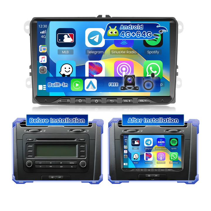 Hikity 4G+64G Android 15 Autoradio für VW Golf Polo Tiguan Caddy Touran Radio 2 Din Wireless Carplay