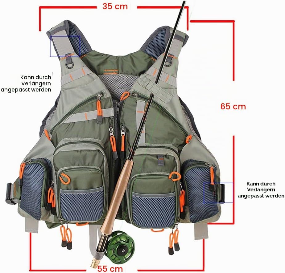 Kylebooker Fliegenfischen Weste Angelweste Einstellbare Grösse Maschen Multi-Taschen Jacke Einheitsg