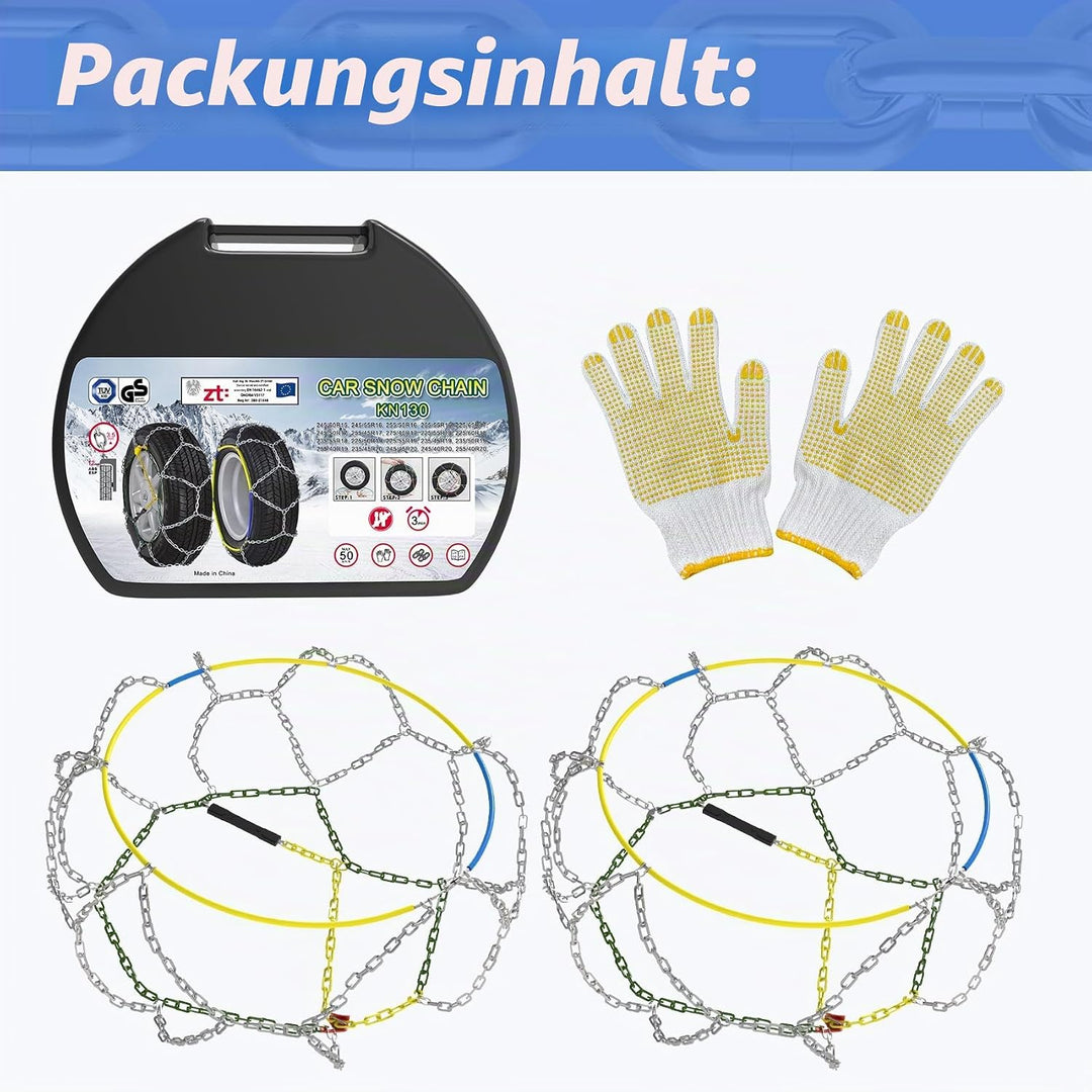 Schneeketten Legierung Stahl, 2 Stück x 12mm, Schneekette mit Spanner, Notfall-Traktions-Schneekette