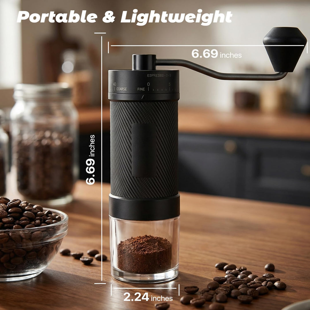 Manuelle Kaffeemühle mit 40 extern einstellbaren Mahlstufen, tragbare Kaffeemühle für Espresso, Pour
