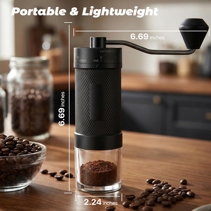 Manuelle Kaffeemühle mit 40 extern einstellbaren Mahlstufen, tragbare Kaffeemühle für Espresso, Pour