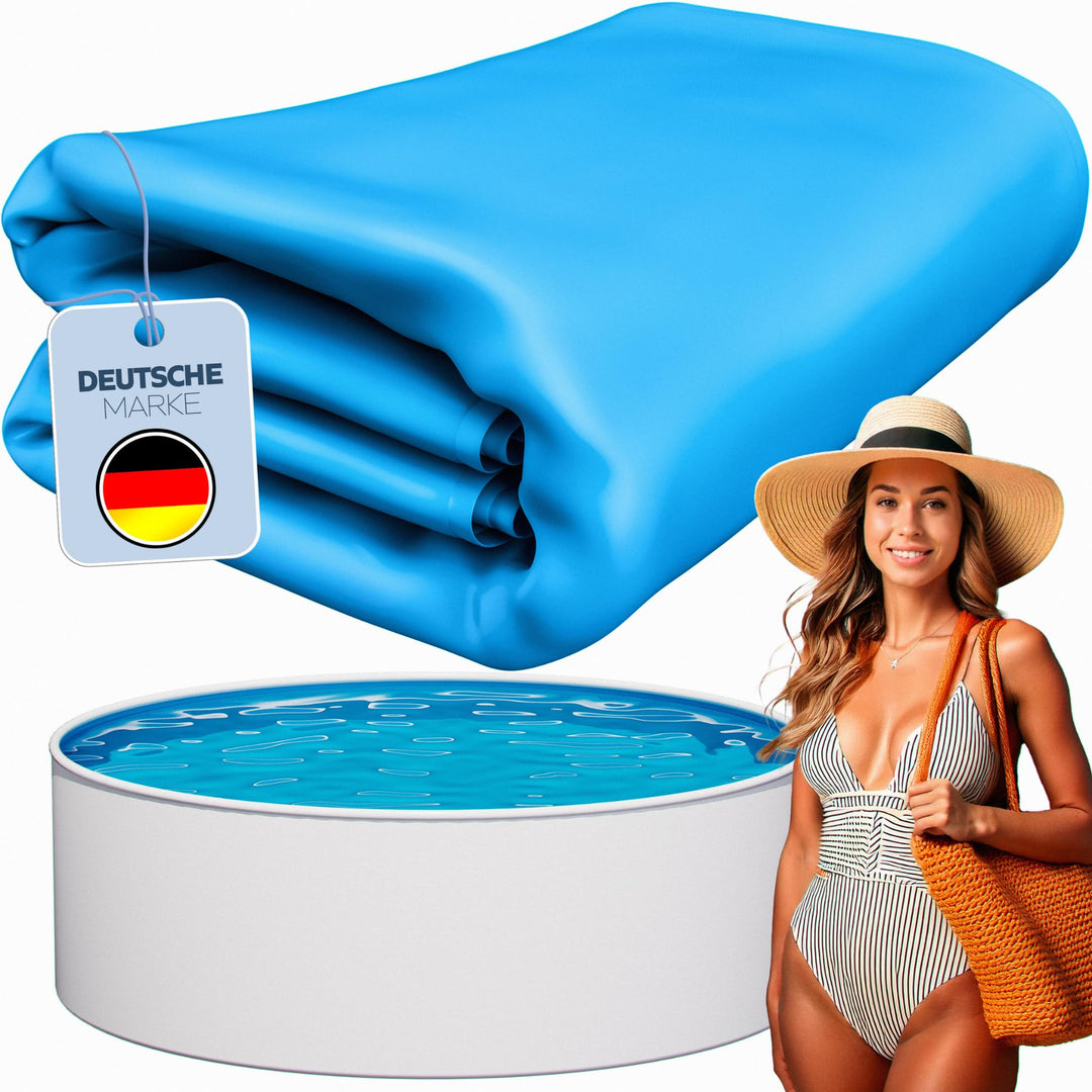 poolomio® PVC-Poolfolie rund, hochwertige &amp; kältebeständige Poolinnenfolie für Schwimmbecken, Ersatz
