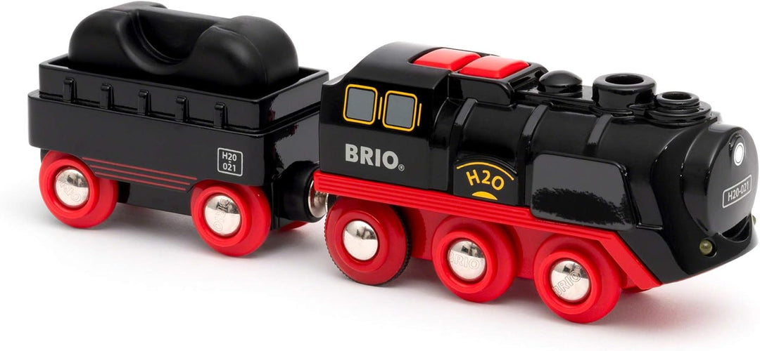 BRIO World 33884 Batterie-Dampflok mit Wassertank - Lokomotive mit echtem kühlen Dampf und Wasserbeh