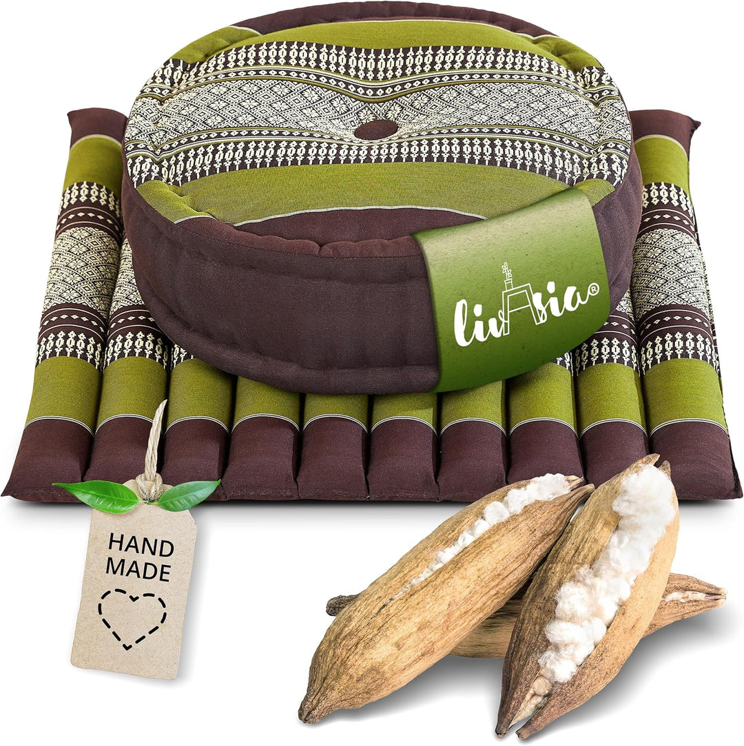 livasia Meditationsset L - Ø 38x15cm / Matte 50x50x4,5cm - Yogaset mit Kissen und Matte, Pouf, Yogam
