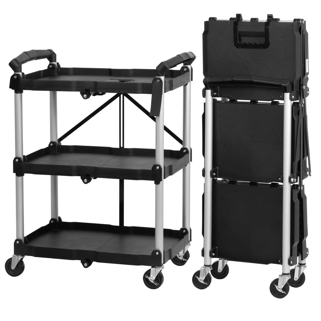 Mahlzeit Faltbarer Servierwagen mit Rollen | 64 x 40,5 x 82 cm, Bis zu 150 kg Belastbar | Schwarz |
