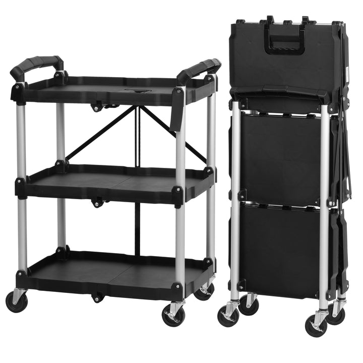 Mahlzeit Faltbarer Servierwagen mit Rollen | 64 x 40,5 x 82 cm, Bis zu 150 kg Belastbar | Schwarz |