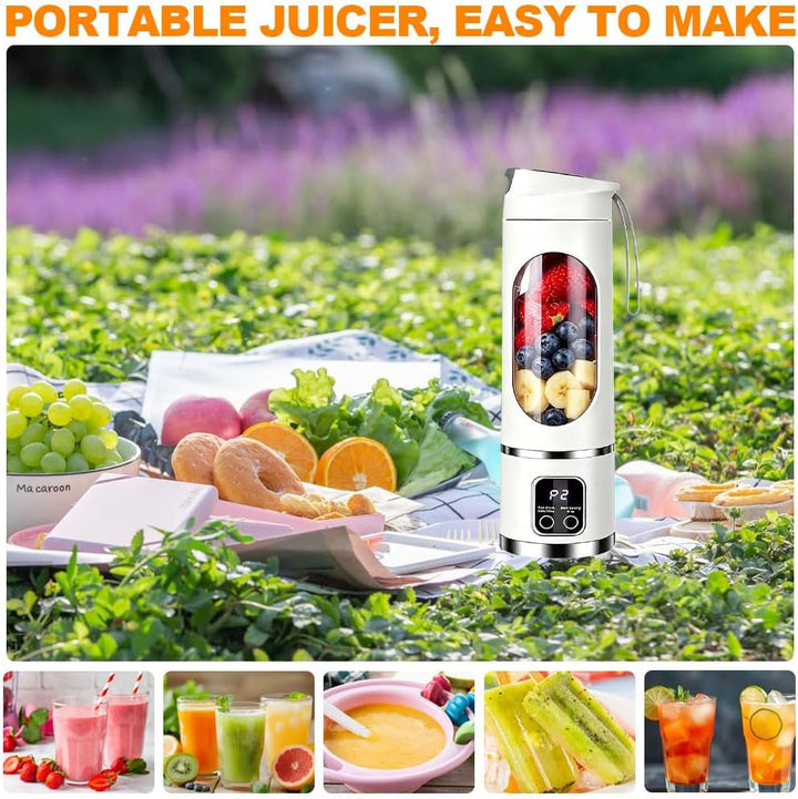 Tragbarer Mixer Smoothie Maker To Go, 450ML, LED Display | Portable Blender mit 12 Klingen für Shake