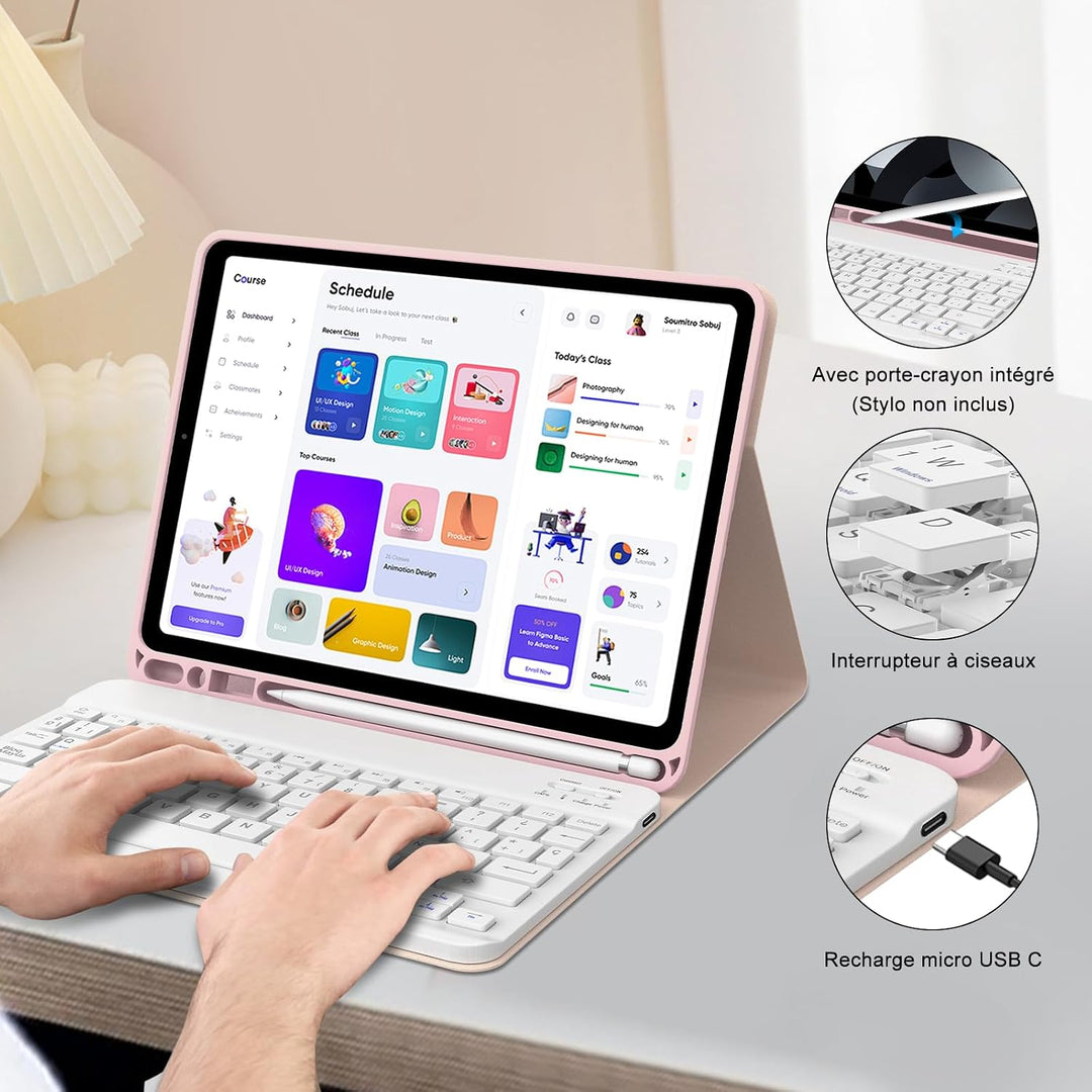 Tastatur für iPad Air 5/4 Generation, 27,6 cm (10,9 Zoll), Hülle mit Tastatur für iPad Air 5/4, Rosa
