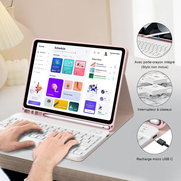 Tastatur für iPad Air 5/4 Generation, 27,6 cm (10,9 Zoll), Hülle mit Tastatur für iPad Air 5/4, Rosa