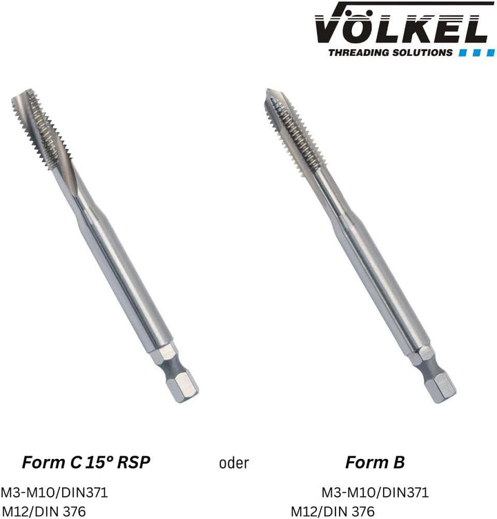 Völkel HexDrive Maschinengewindebohrer (Sechskantaufnahme) 1/4" Bit | HSS-E | M3-M12 | DIN371/376 |