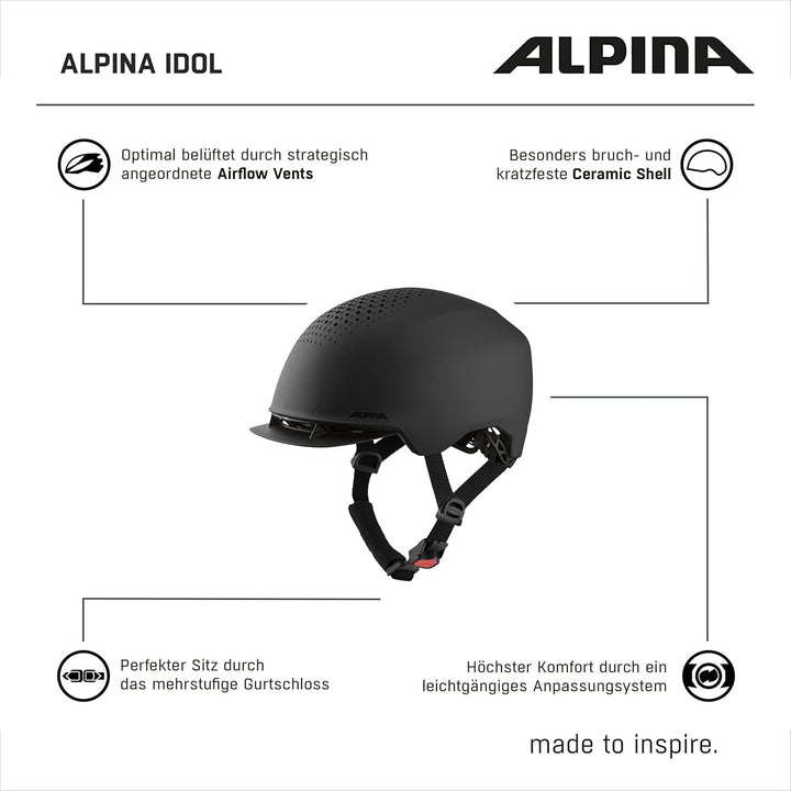 ALPINA Idol Helm schwarz 52-56 cm, 52-56 cm