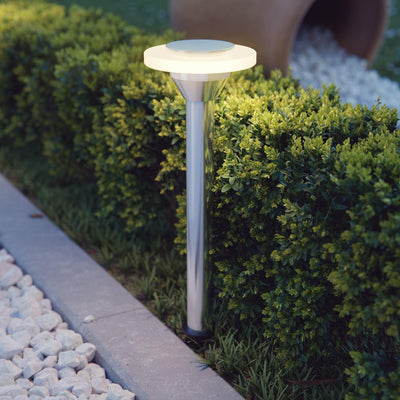 ledscom.de LED Gartenleuchte ALF chrom matt mit Erdspiess und Trafo für aussen, IP44, 70lm, warm-wei