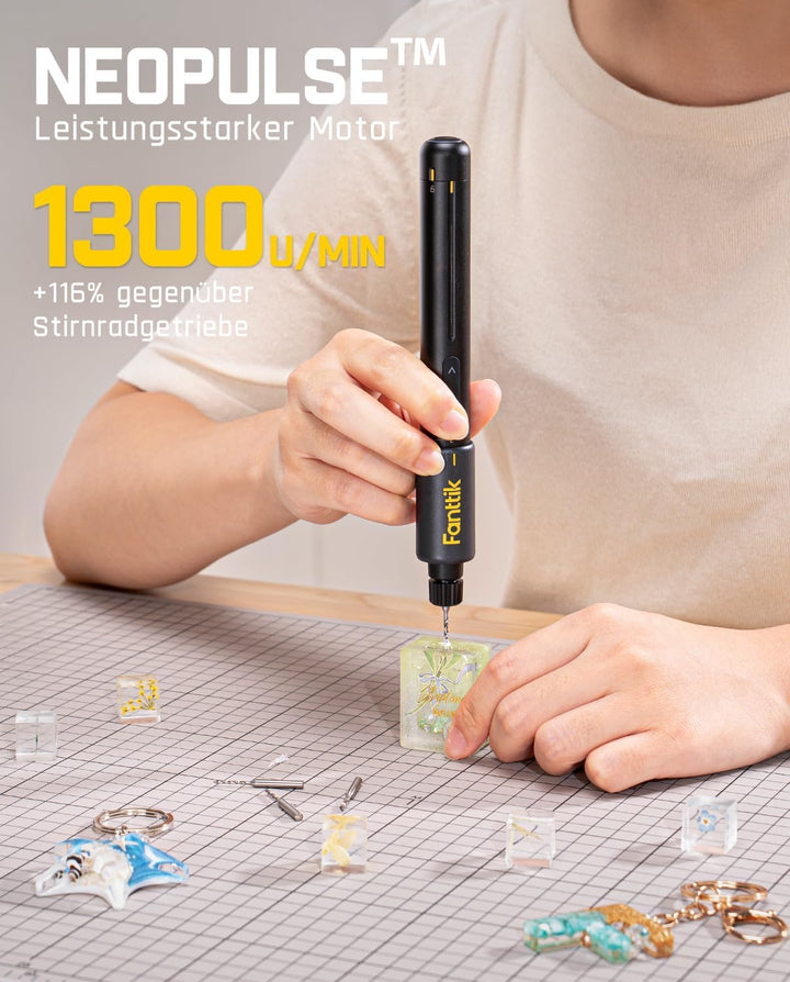 Fanttik K2 Nano 3,7 V Elektro-Mini-Bohrstift, Mini Bohrmaschine mit 20 Bohrern, 800-mAh-Akku, DIY Ha