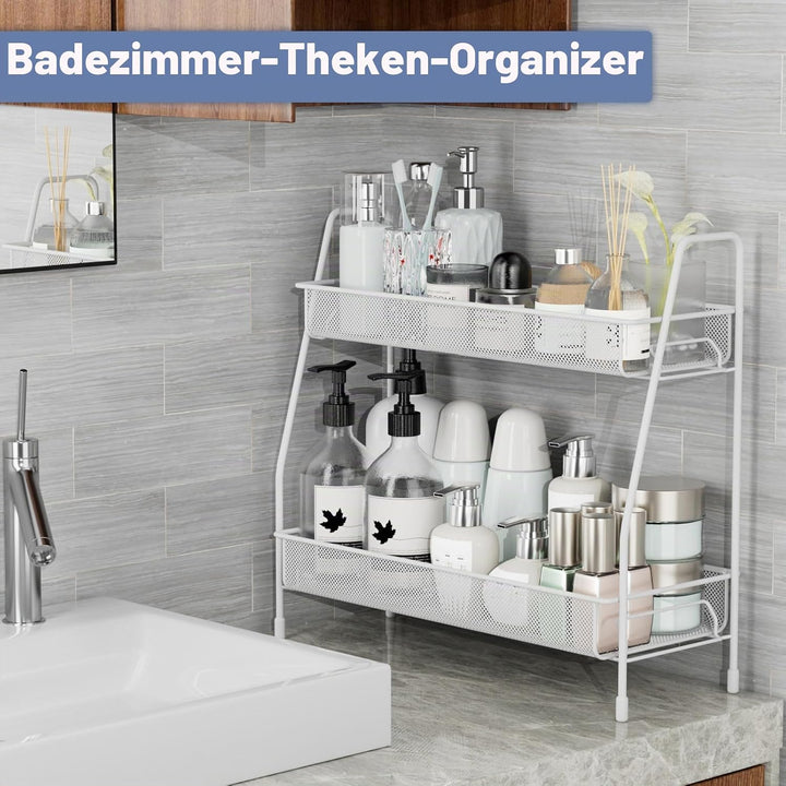 EKNITEY Badezimmer Organizer Aufbewahrung – 2 Tier Küchen Gewürzregal Bathroom Organizer for Vanity