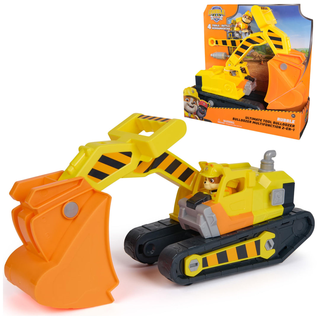 Rubble & Crew – Rubbles extragrosser 2-in-1 Premium-Bagger und Planierraupe mit Werkzeug, 35 cm, ink