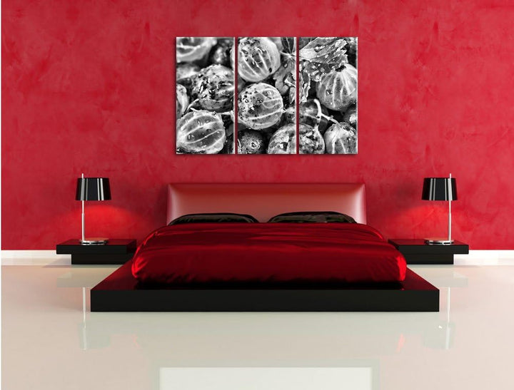 Pixxprint Leckere Stachelbeeren als Leinwandbild/Grösse: 3 Teilig (120x80) cm/Wandbild/Kunstdruck/fe