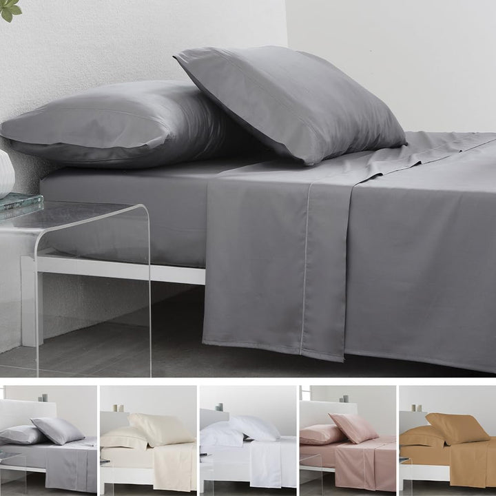 COTTON ARTean Satin-Bettwäsche-Set, ägyptische Baumwolle, Fadenzahl 300, grau, für Betten von 90 x 1