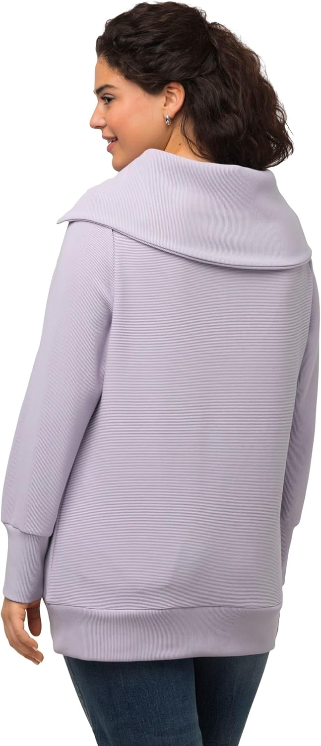 Ulla Popken Damen Ottomansweatshirt mit Troyer Sweatshirt, 42-44 Grosse Grössen