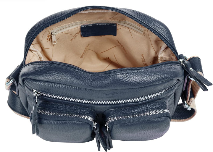 Samantha Look Umhängetasche echt Leder Damen | Made in Italy, Crossbody Bag mit Aussentaschen, Schul