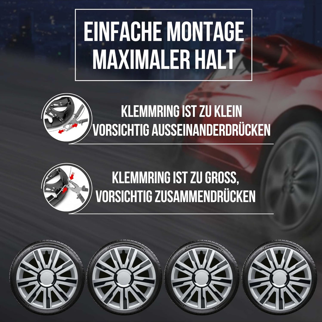 Albrecht 15 Zoll Radkappen schwarz/silber für Stahlfelgen - Mirage Radzierblenden aus hochwertigem K