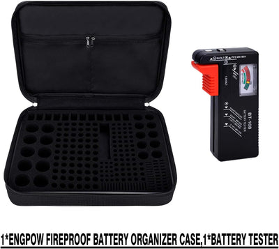 Batterie Aufbewahrungsbox Feuerfeste Batteriebox Tragetasche mit Tester Hält 216 Batterien Unterschi