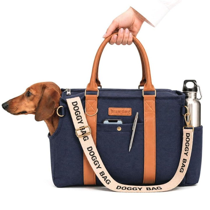 Jane Hundetasche Blau – Stilvolle Hundetransportbox für kleine Hunde bis 8 kg, Faltbare Transportbox