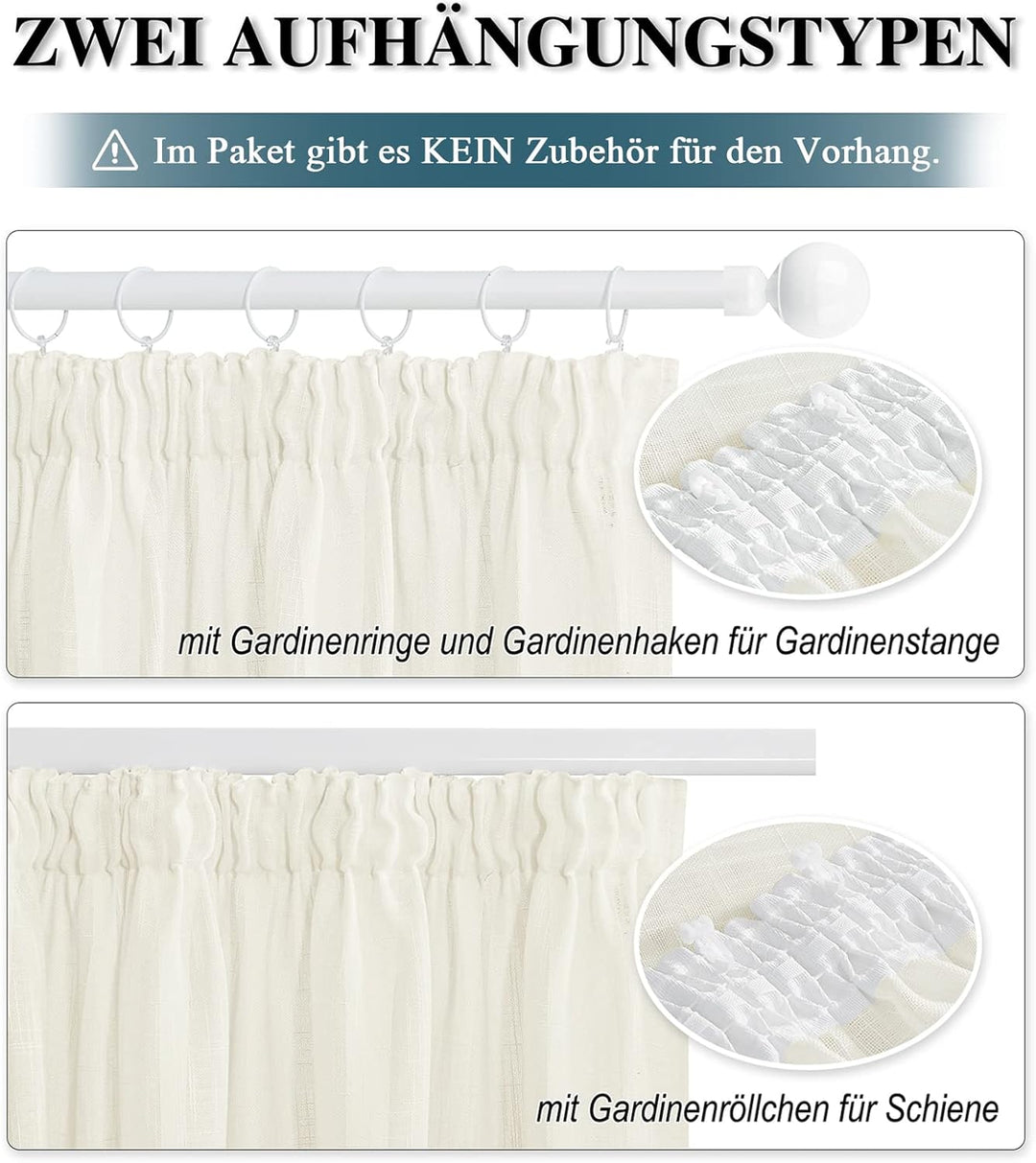PONY DANCE Leinenoptik Gardinen mit Kräuselband - Wohnzimmer Vorhang Boho Halbtransparente Gardinen