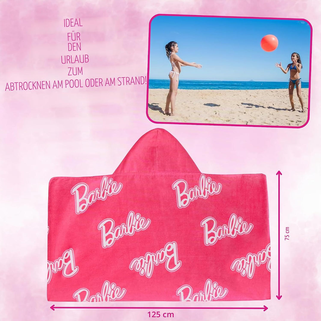 Barbie Mädchen Kapuzenhandtuch 100% Baumwolle Poncho gross Strandtuch Badetuch Schwimmen Wrap Changi