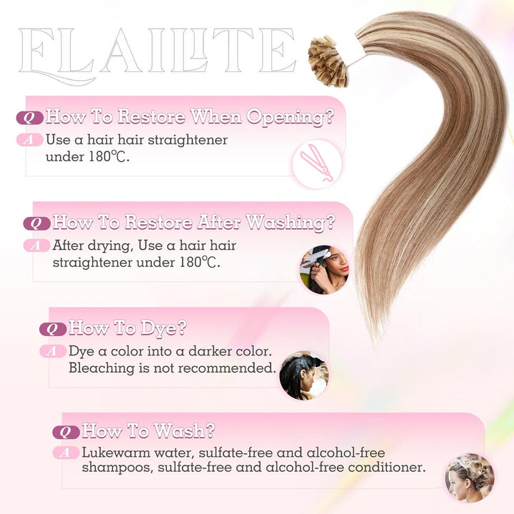 Elailite Echthaar Extensions Bonding Haarverlängerung 35cm U-tip Fusion Haar Extension Glatt 25 Strä