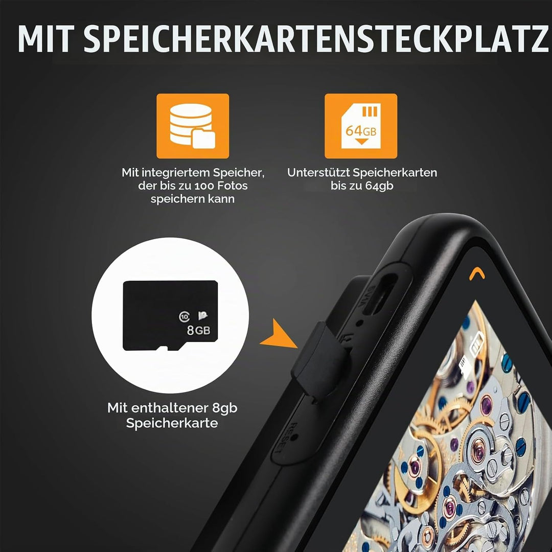 Tragbares 500-faches digitales Mikroskop mit 7,6 cm IPS-Bildschirm, 8 LED-Leuchten, Autofokus, 2-MP-
